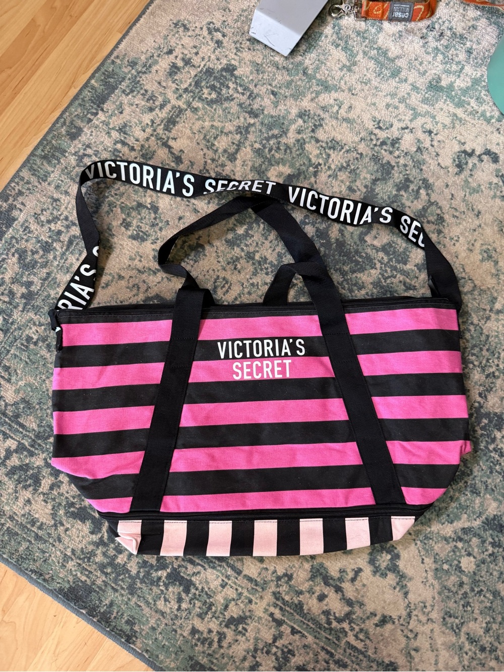 Victoria's Secret Pink and Black Striped Tote